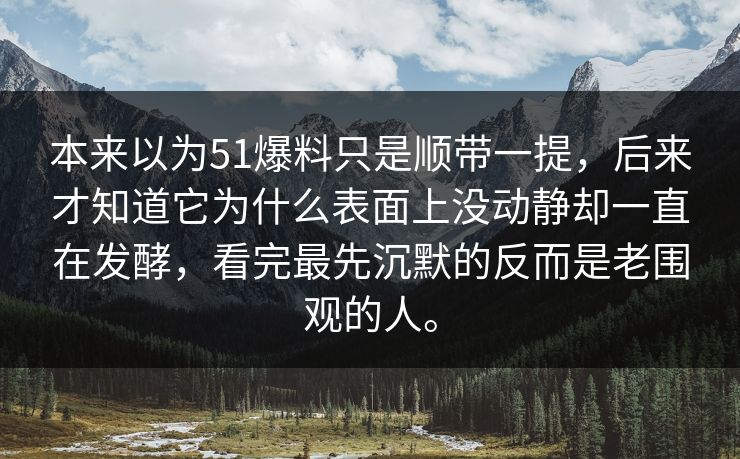 本来以为51爆料只是顺带一提，后来才知道它为什么表面上没动静却一直在发酵，看完最先沉默的反而是老围观的人。